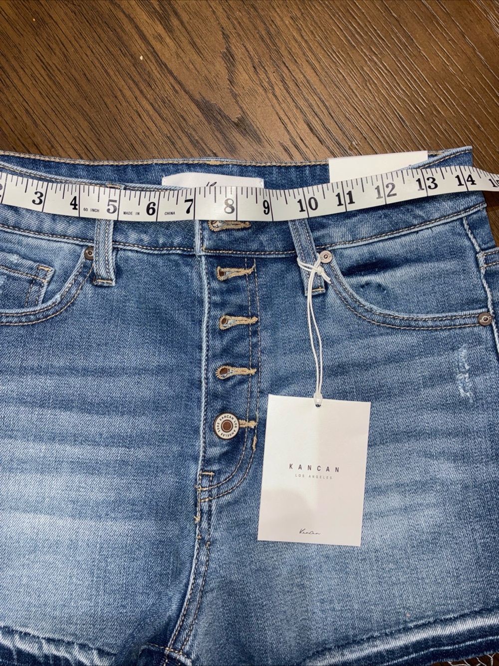 KanCan Medium Blue Button-Front Distressed Denim Shorts - Picture 4 of 7